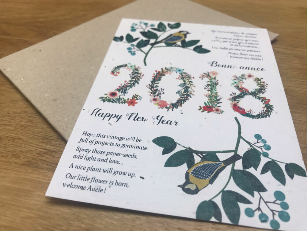 Carte de vœux en papier graines